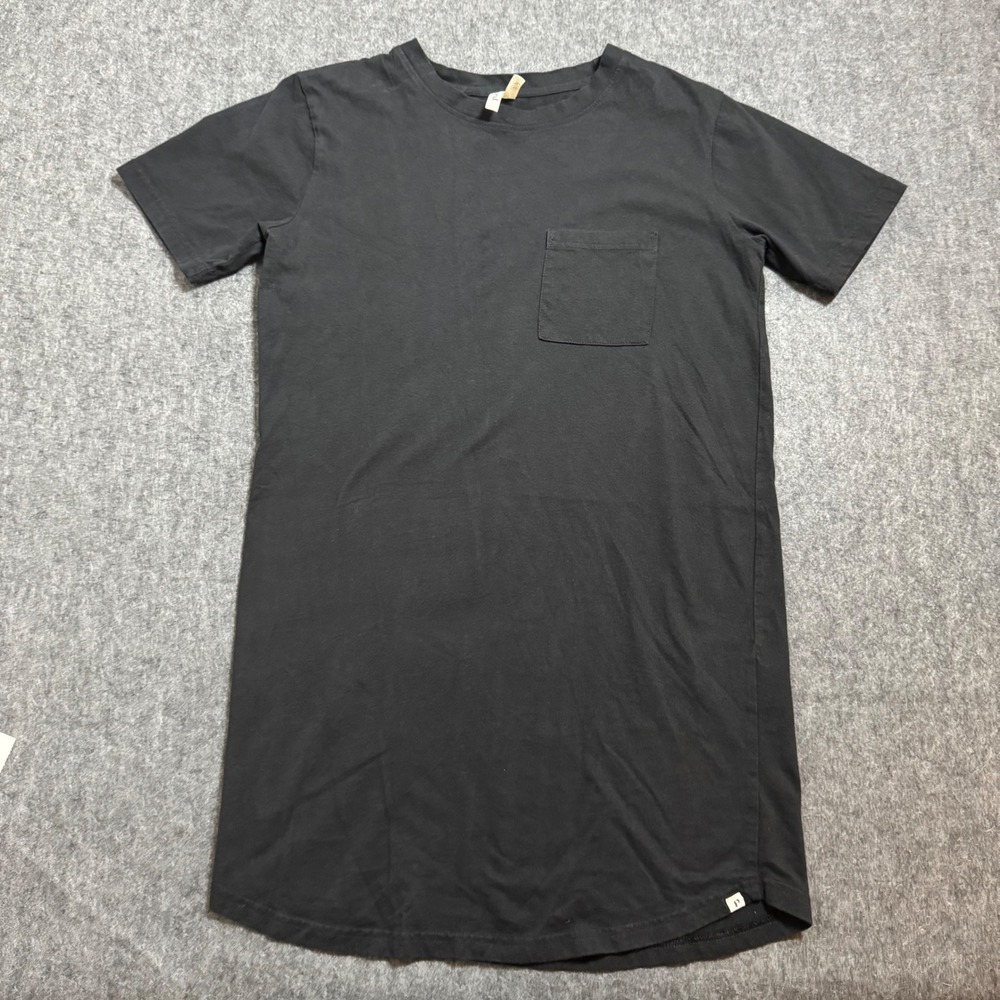 Pact Organic Cotton Pocket T-Shirt Dress Black XS Short Sleeve Curved Hem